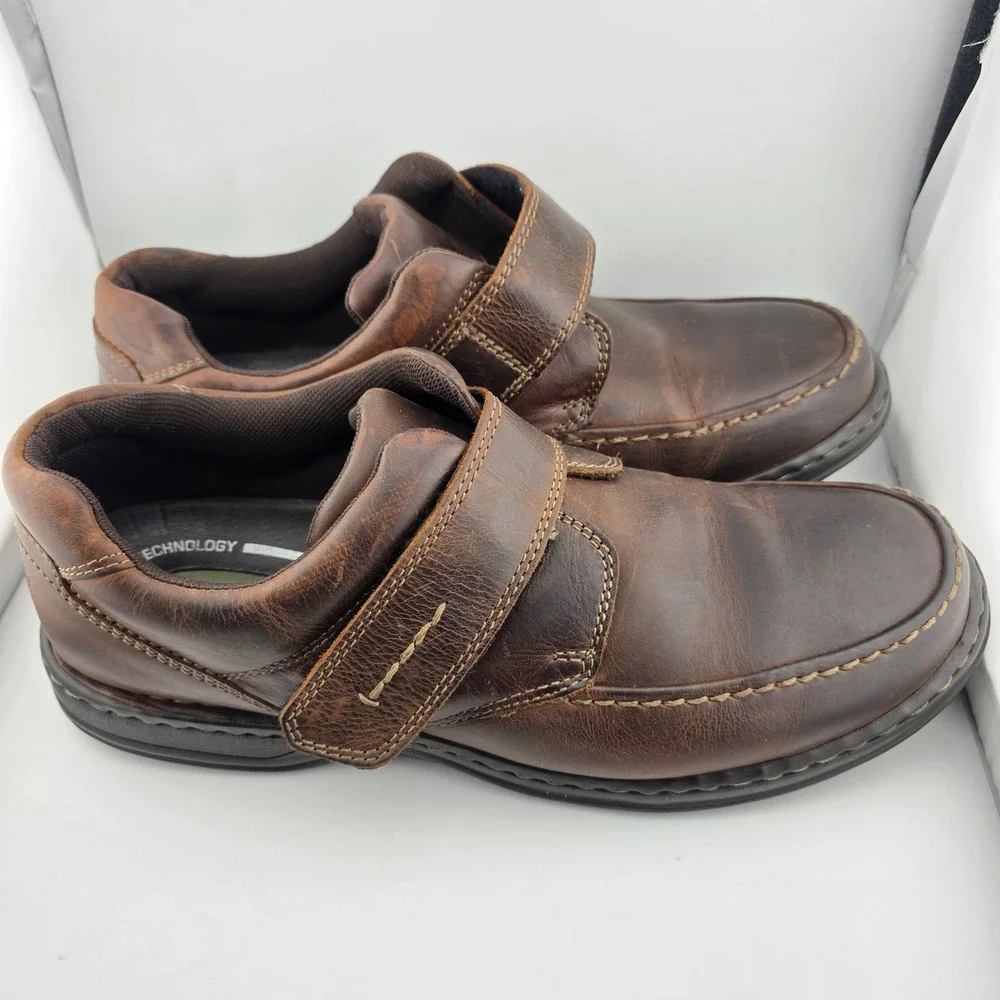 Hush Puppies Jeffrey Leather Strap Loafers Mens 13 Brown GOOD Support Orthopedic